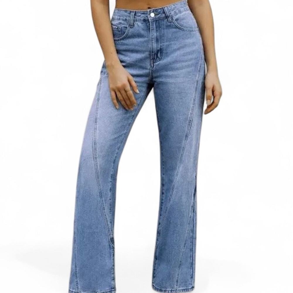 Commense High Rise Relaxed Wide Leg Seamed Jeans Light Wash Size XS